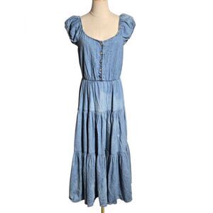 Frederick's Of Hollywood Vintage Denim Blue Cottage Maxi Dress